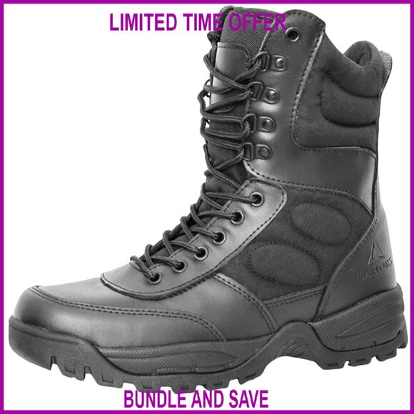Men's Tactical Military Boots Side Zipper Leather Hiking Work Shoes